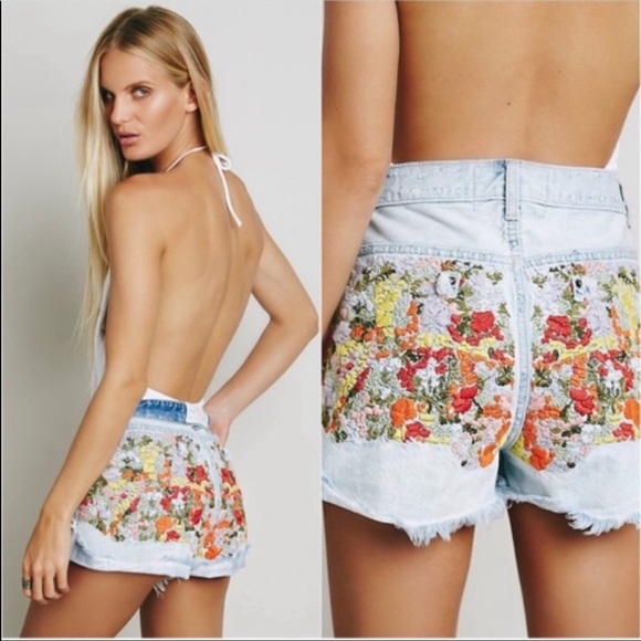 Free People Pants - Free People Embroidered Denim Shorts